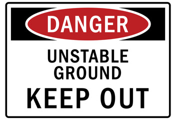 Unstable ground keep out sign