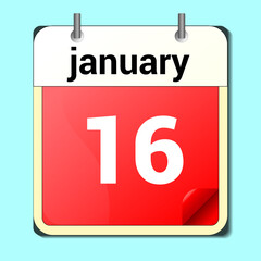 day on the calendar, vector image format, January 16.