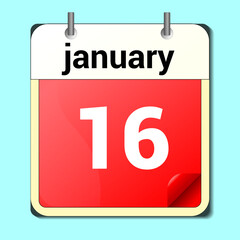 calendar vector drawing, date January 16 on the page