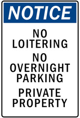 Parking-no parking sign no loitering no overnight parking private property