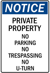 Parking-no parking sign private property no parking no trespassing no u-turn