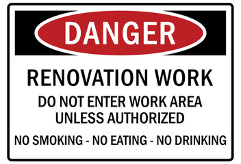 Renovation work area sign and labels