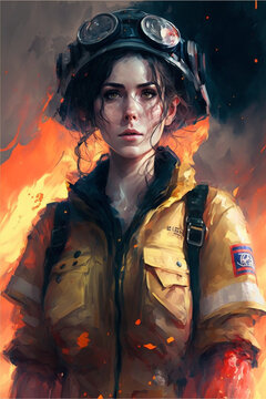anime girl in modern firemen uniform