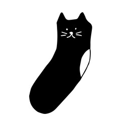 Knitted sock in black with ears and the muzzle of a cat.., PNG  Illustration