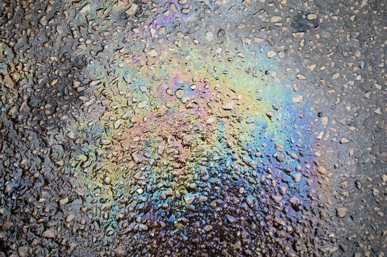 Oil slick on a concrete road; Sneedville, Tennessee, United States of America
