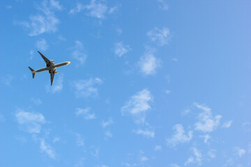 Airplane and passengers going in any direction are driving through the  sky.