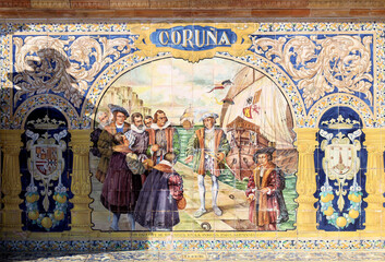 Fototapeta premium Mural #6 - Coruna - Spanish history on Plaza de Espana Sevilla