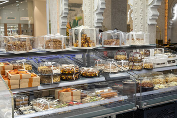 Grozny, Russia, November 05, 2022. Traditional oriental sweets on the shelf in the supermarket