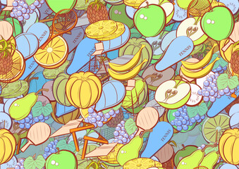 Background pattern abstract design texture. Seamless. Tennis and Fruits. Theme is about mini-tennis, cut, grid, pinch, branch, whole, tennis racket case, case, lobules, clip, leaflet, grapes - obrazy, fototapety, plakaty