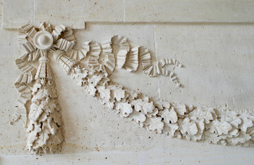 French architectural sculpture on wall, embellished panels