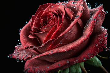 Red rose flower with water drops, generative art