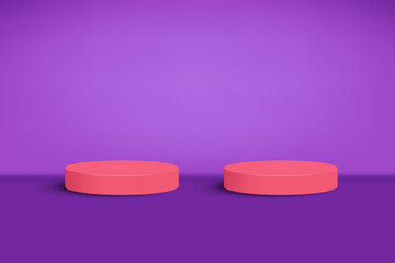 Happy valentines day and two stage 3d podium on purple background