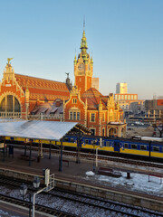 historic railway station in Gdansk, Poland.