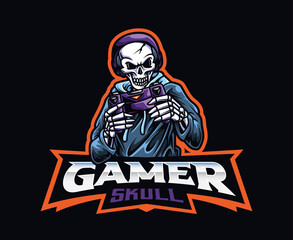 Skeleton gamer mascot logo dead. Skull gamer vector illustration