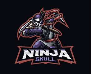 Skeleton ninja mascot logo design. Skull ninja vector illustration © Fand