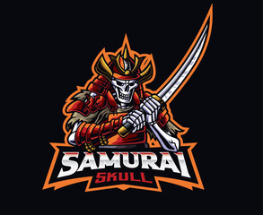 Death samurai mascot logo design. Skeleton samurai vector illustration
