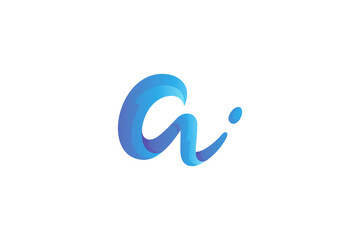 W letter logo with wave element in blue color gradation