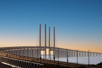 The Oresund Bridge is a combined motorway and railway bridge between Sweden and Denmark (Malmo and Copenhagen).