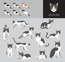 Cat Aegean Blue Coat Cartoon Vector Illustration Color Variation Set