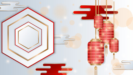 Chinese background vector illustration with red white and gold 3d gradient color