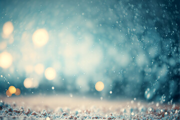 Winter bokeh background with snow. Generative AI.