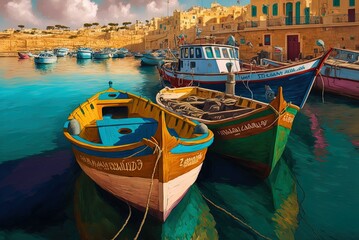 Naklejka na ściany i meble Locale: Marsaxlokk, Malta The Luzzu Boats Generative AI