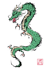 辰年の年賀状　勇ましい龍のイラスト