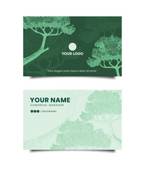 business card template design with tree sketch background. suitable for companies in the field of plant cultivation or for presentation of your logo design 