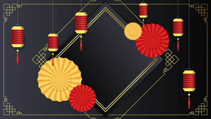 Chinese background vector illustration with black red and gold 3d gradient color