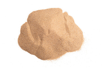 Desert sand pile, dune isolated white background. Gold White fine Sands on Beach island, destination of tropical ocean. Studio shot for detail texture, copy space top view © Jade