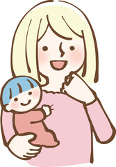 赤ちゃんを抱っこする女性　ママ　イラスト