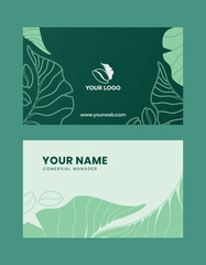 Creative Modern Vector Business Card Template with leaves and coffee beans for cafe or coffee business
