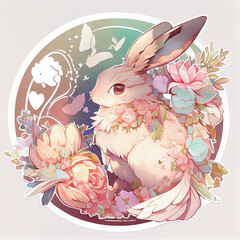 Cute Watercolor Bunny on White Background, AI	