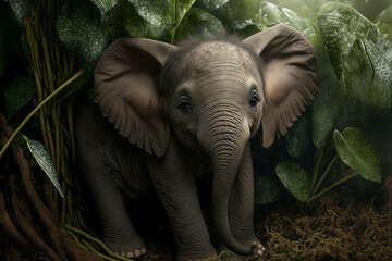 Adorable baby elephant in the jungle