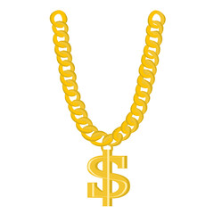 Thug Life Gangsta Bling Chain. Gold dollar symbol on golden chain vector hip hop rap style necklace.