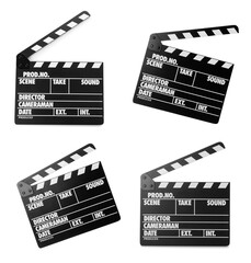 Set with clapperboards on white background. Cinema production