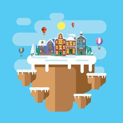 Naklejka premium vector illustration of city in winter with flat design style