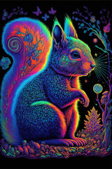 Neon Psychedelic Squirrel Generative AI