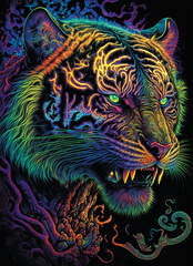 Psychedelic Tiger Face Generative AI