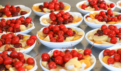 The canned fruit is on the plate