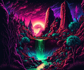 Fototapeta premium Psychedelic Mountain Landscape Generative AI