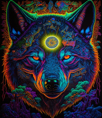 Trippy Psychedelic Wolf Face