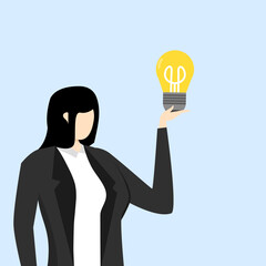 businesswoman who got new idea light bulb in her hand. Businessman thinking idea, skill or professional to solve problem concept, solution or strategy planning, career or job.