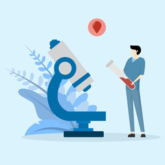 medical test illustration concept. Health care and medicine concept. Laboratory doctor or chemist tests patient's urine and blood sample. Vector illustration.