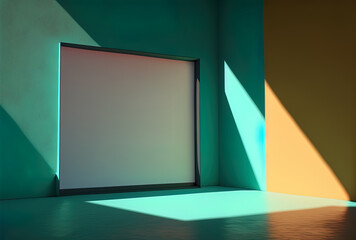 Mock up of a screen with a shadowed, colored wall in the background. Generative AI