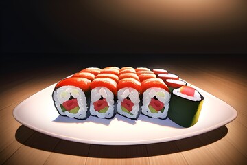 Delicious Japanese Sushi Roll Asian Food In Anime Style Digital Painting Illustration