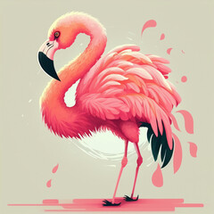 Beautiful pink flamingo. Vector illustration. Generative AI