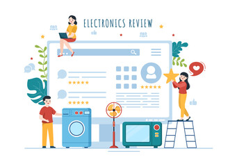 Electronics Review with Customer Rating Quality of Service or Application and Provide Feedback in Flat Cartoon Hand Drawn Templates Illustration