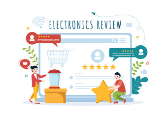 Electronics Review with Customer Rating Quality of Service or Application and Provide Feedback in Flat Cartoon Hand Drawn Templates Illustration