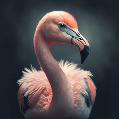 Portrait of beautiful flamingo with dark background. Vector illustration. Artwork. Generative AI - obrazy, fototapety, plakaty
